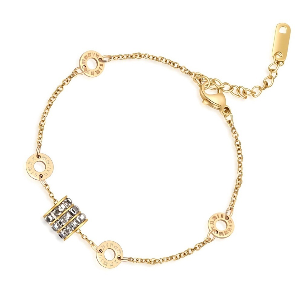 18k Gold Plated Stainless Steel Roman Numeral Bracelet Cz Accents Waterproof